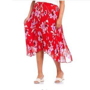 Calvin Klein Floral High-Low Pleated Lined Skirt Womens Plus Size 2X Red